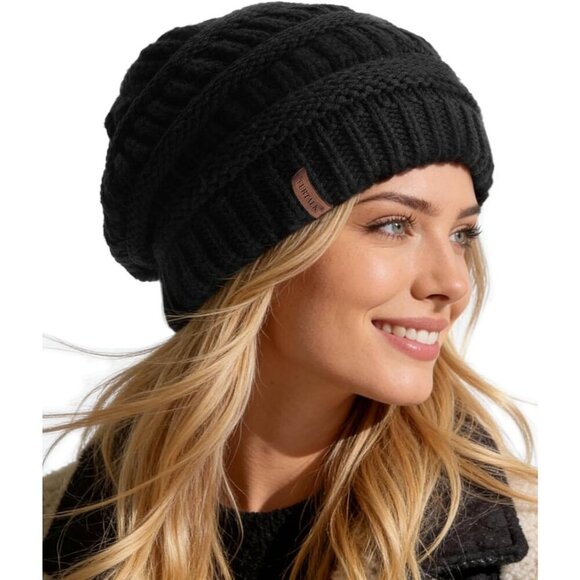Women\'s Knitted Beanie Black Cozy Skull Ski Hats Cap Winter Warm Slouchy Design main image 4